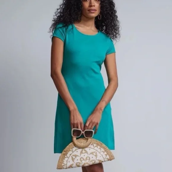 New York & Co. | Twist-Back Shift Dress - City Knits Seas of Teal Size XXL - Picture 6 of 7